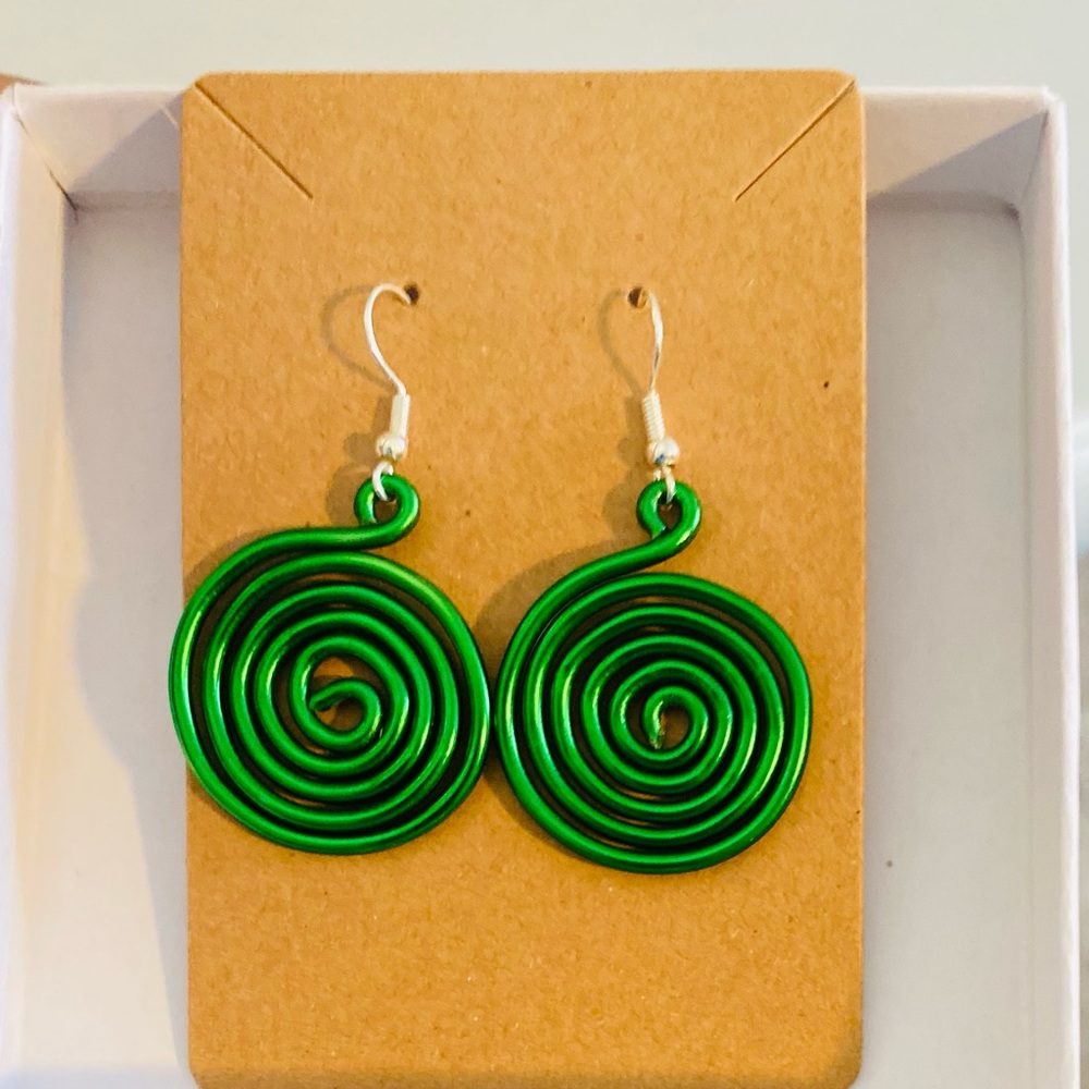 Green Spiral Earrings